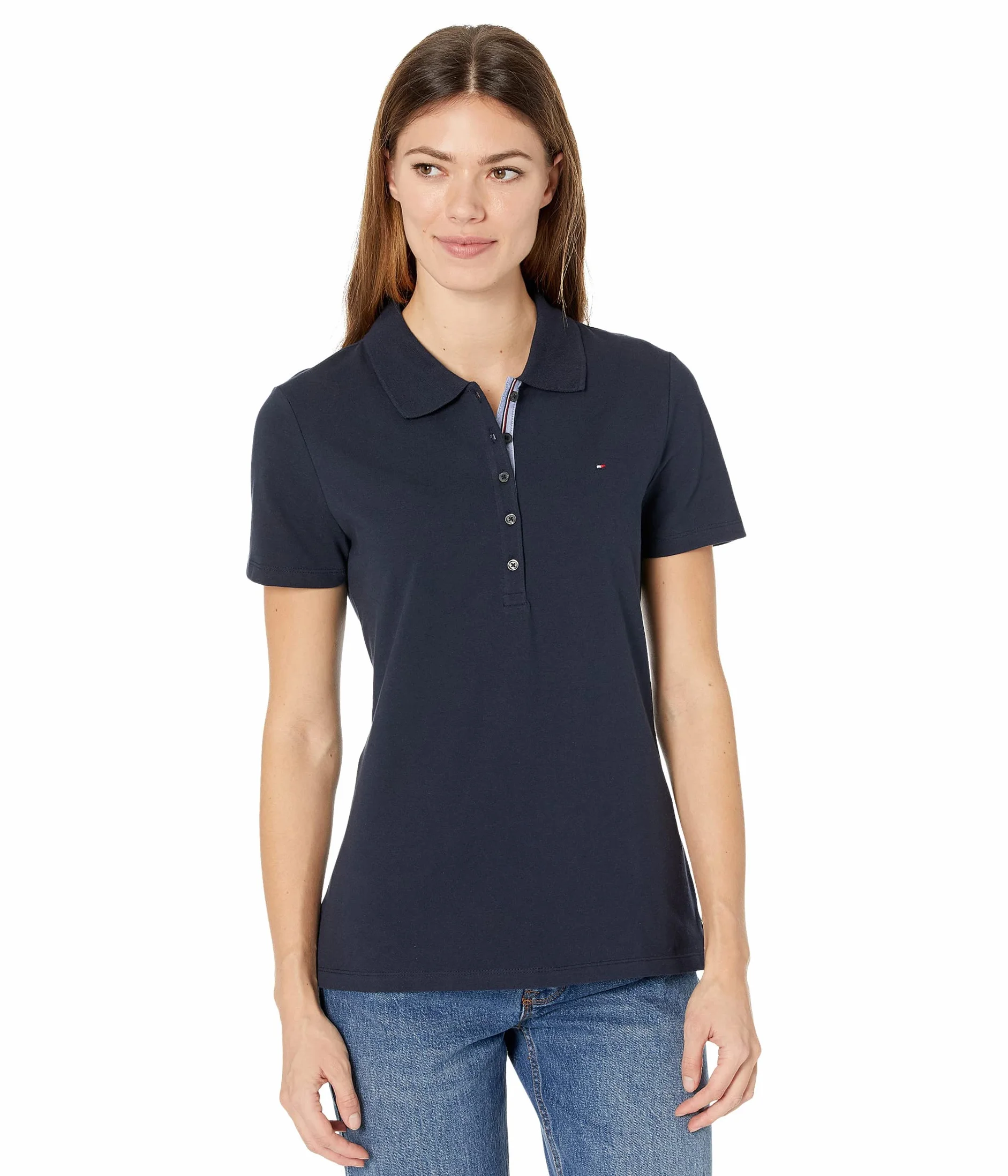Tommy Hilfiger Damska klasyczna koszulka polo (standardowa i plus size), granatowy, L