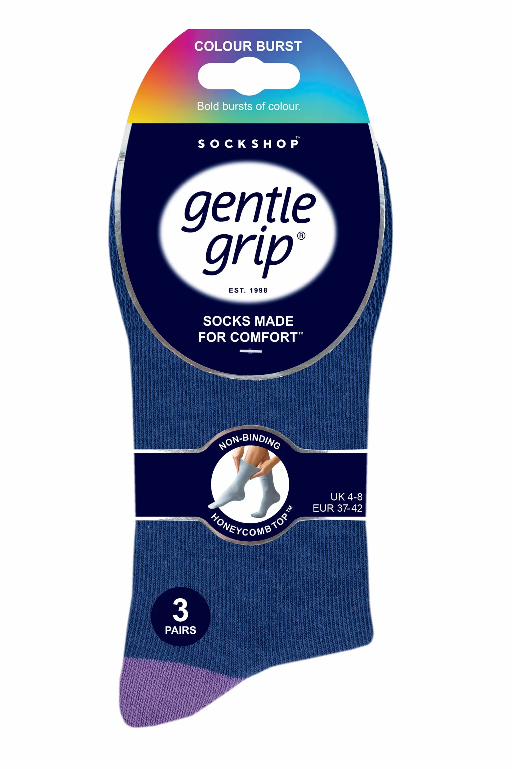 SockShop Delikatny chwyt damskie bawełniane skarpetki w kwiaty w kropki wzór w paski o strukturze plastra miodu, 3 pary w różnych kolorach, rozmiar 4-8, Wibracje w paski, 37-42 EU