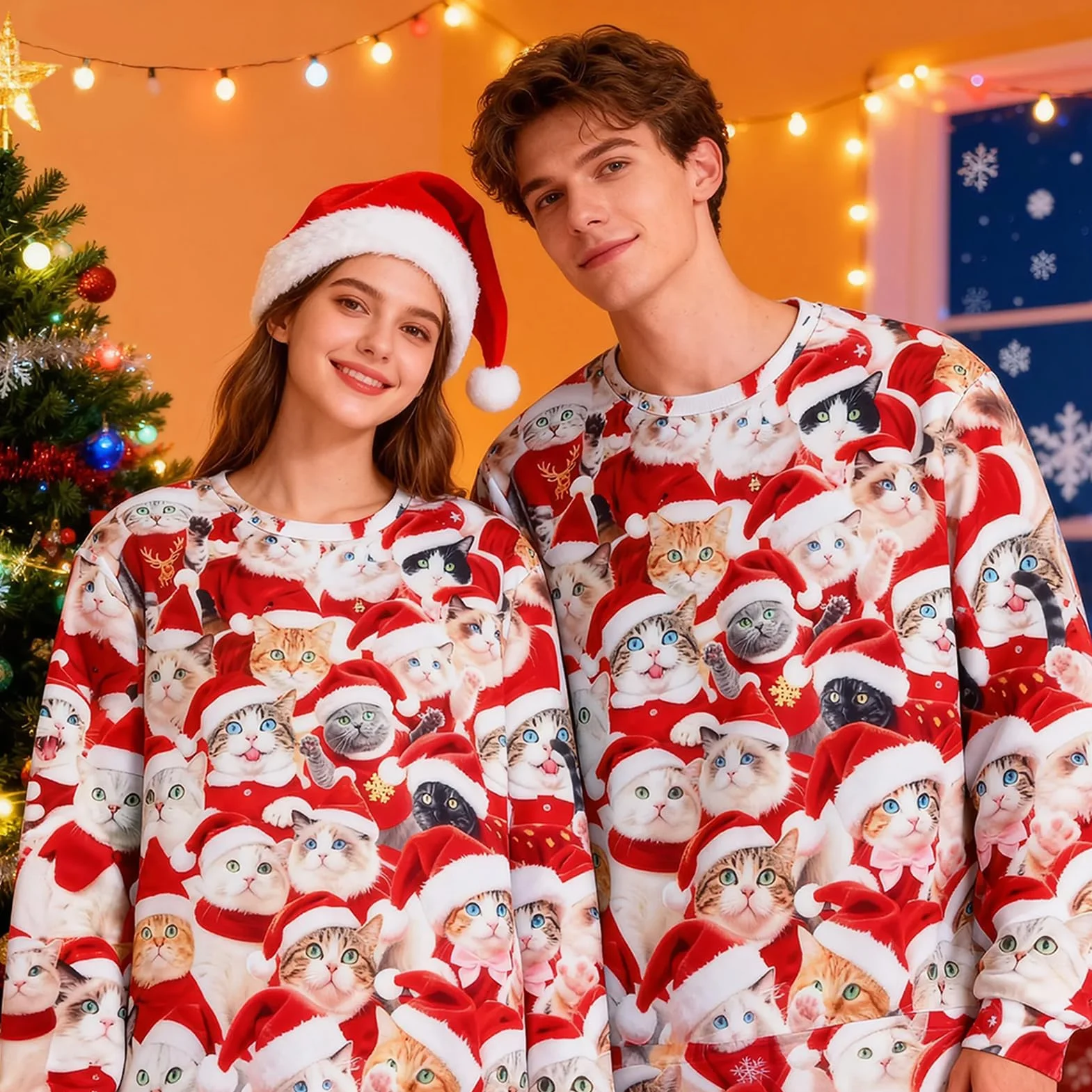 Brzydki sweter bożonarodzeniowy, męski kot, bluza bożonarodzeniowa, zabawna bluza z długim rękawem, sweter na Boże Narodzenie, dla mężczyzn, na zimę, brzydki sweter bożonarodzeniowy