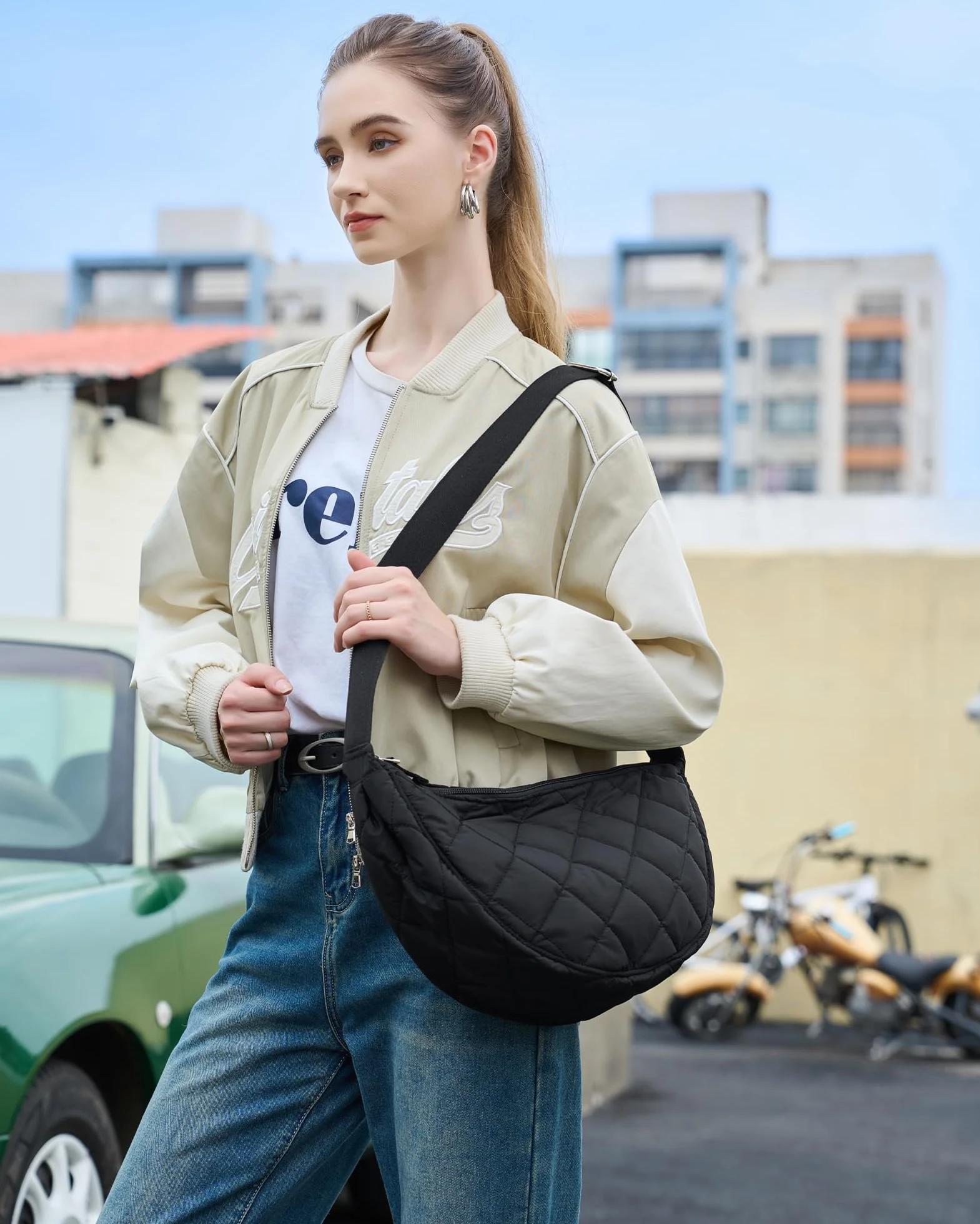 Micmores Crossbody Bag damska torba na ramię, nylonowa, pikowana, lekka, bufer, torba crossbody, duża torba na ramię, hobo, torba na brzuch, dla kobiet i mężczyzn