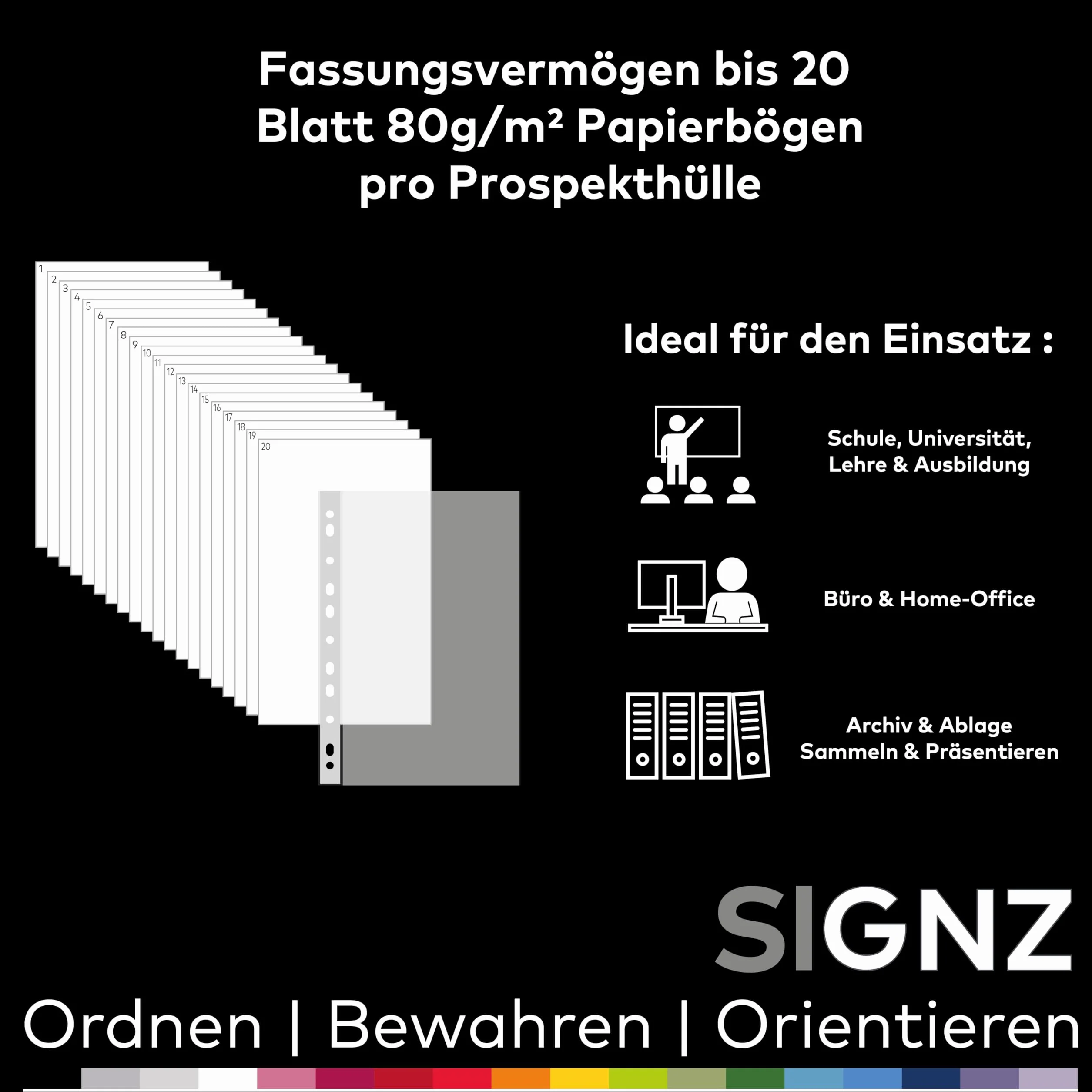 SIGNZ Portfele na dokumenty, produkt biurowy (DIN A3, bardzo mocny 110 My), ziarnisty, neutralny pod względem emisji CO2, wyprodukowano w Niemczech, 25 sztuk