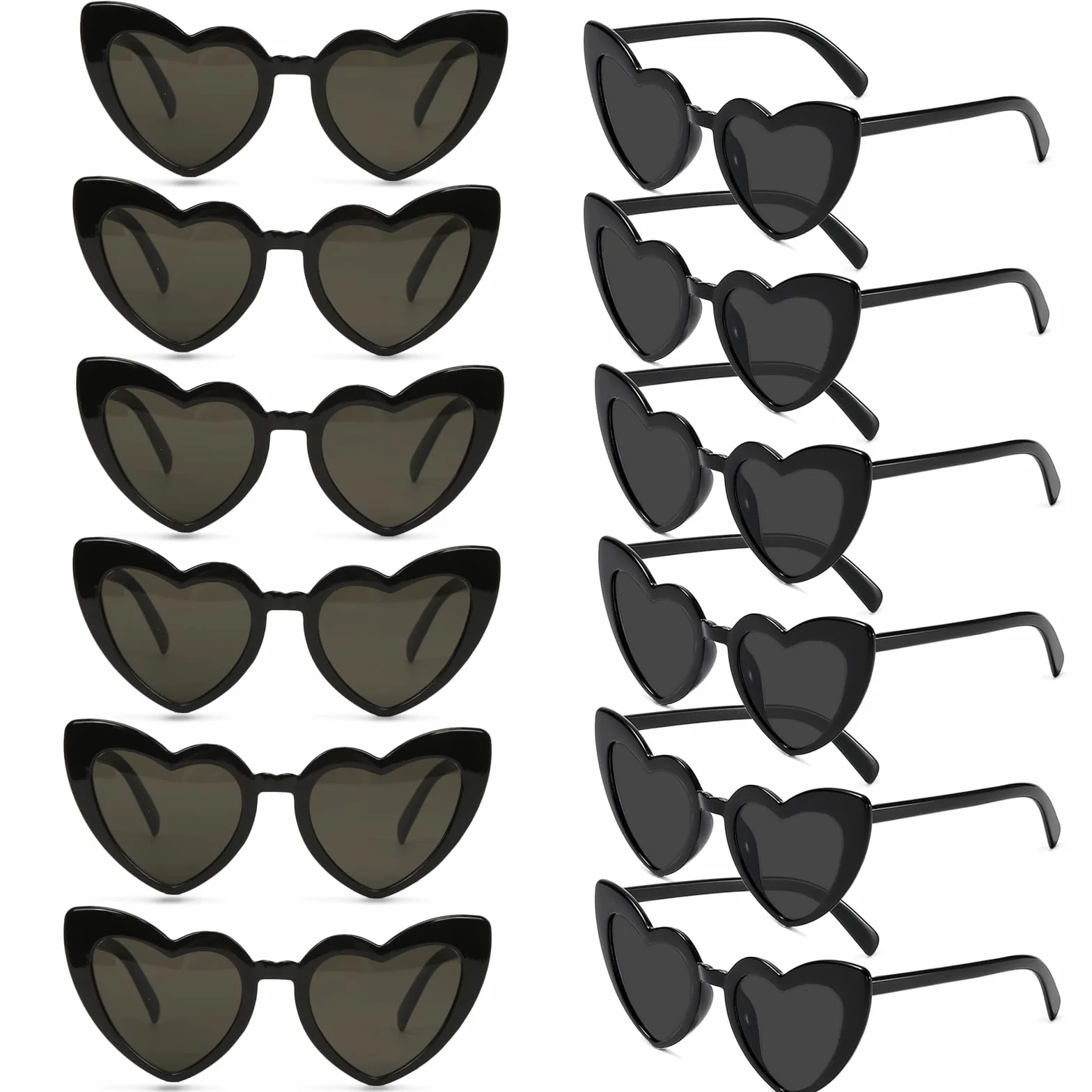 Epokus Okulary przeciwsłoneczne w kształcie serca, 12 szt., okulary w kształcie serca, dla kobiet i mężczyzn, okulary retro na imprezę, UV400, okulary ochronne w kształcie serca, na zakupy, podróże