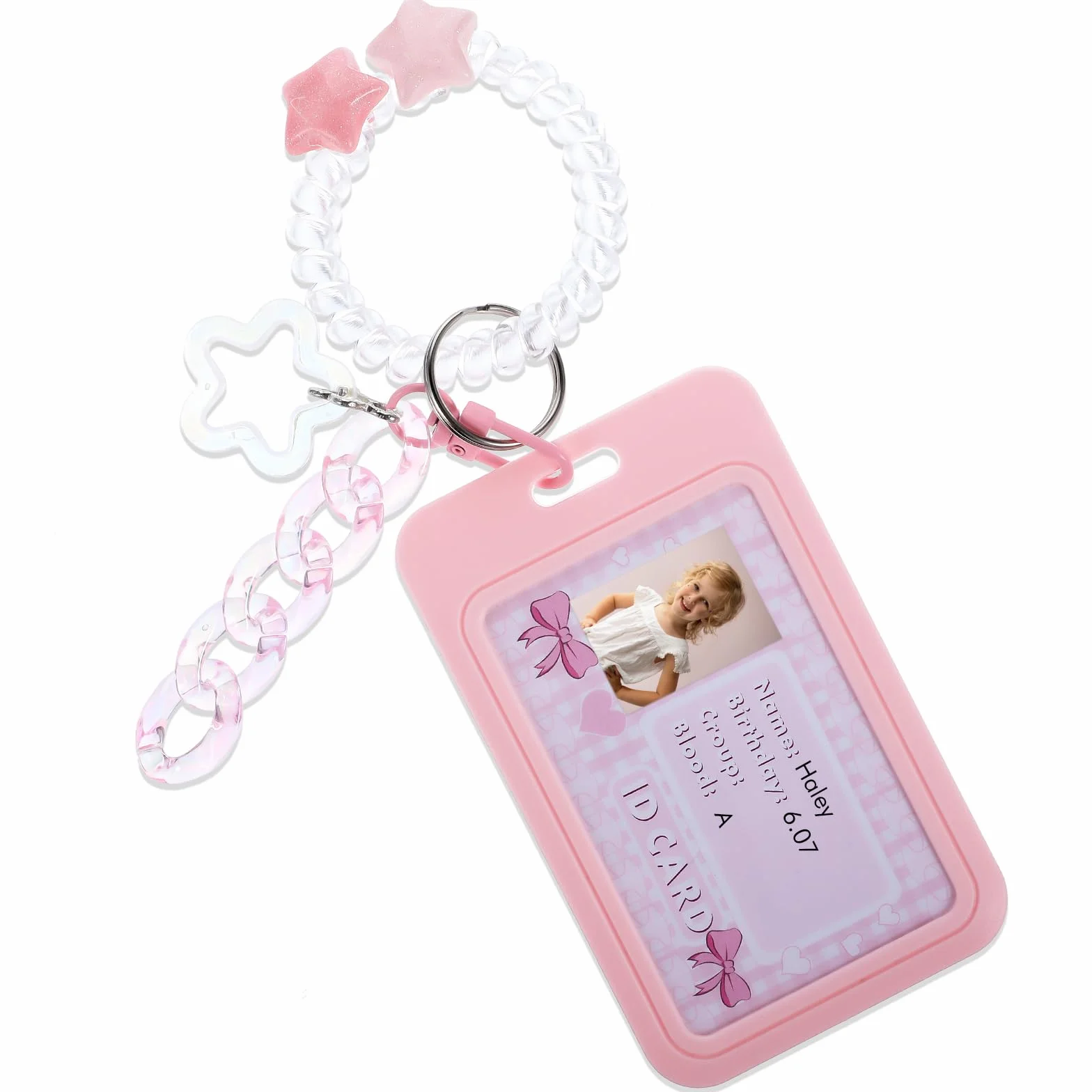 Amaxiu Akrylowe Etui na Karty Fotograficzne - Kpop, Ramka do Ekspozycji, Organizator z Kółkiem na Klucze (Różowy B)