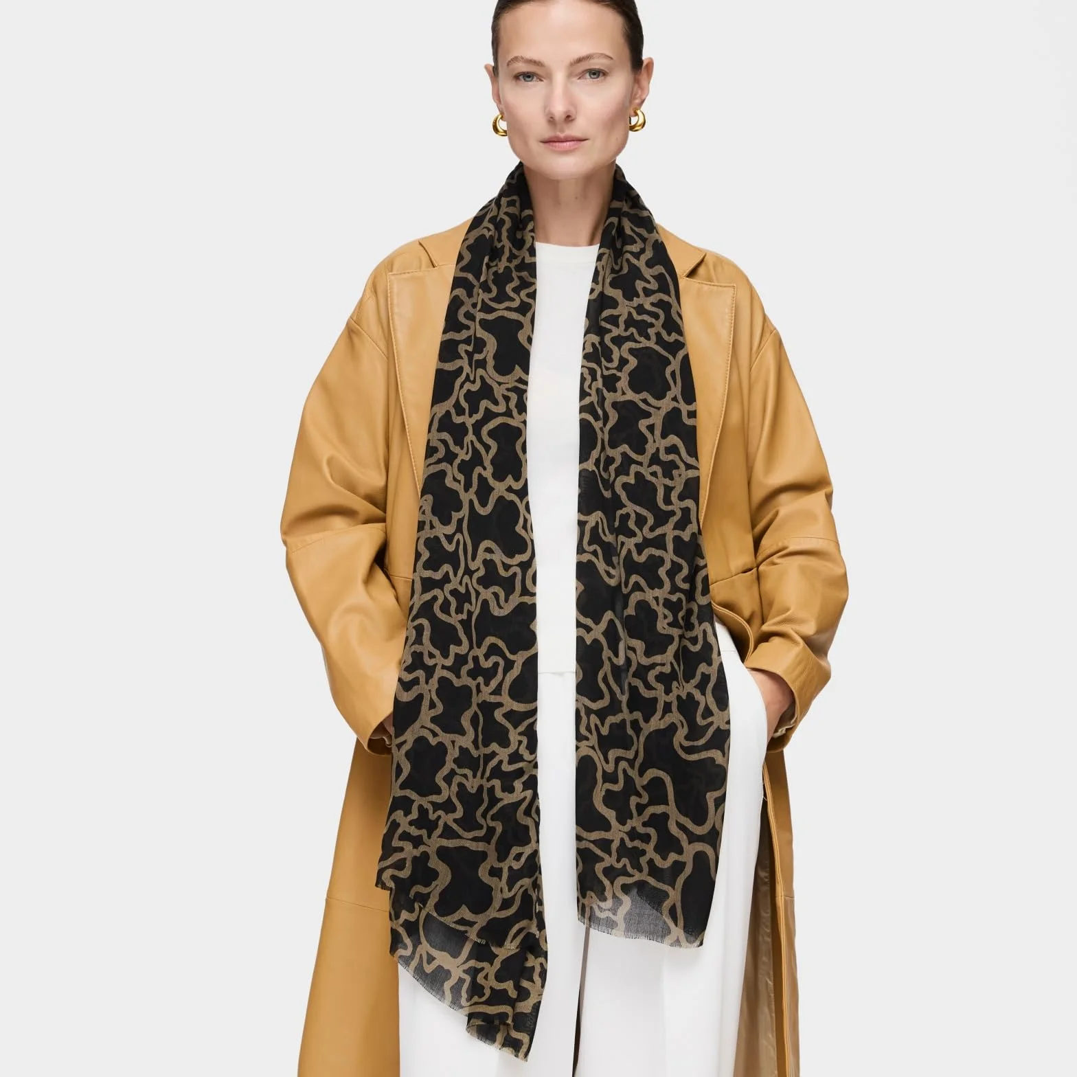 Tous Uniseks Fashion Szal, Czarny/Beżowy, 70 x 180 cm