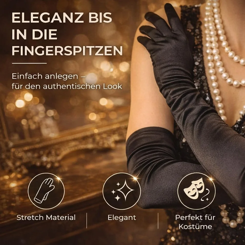 TK Gruppe Timo Klingler Zestaw 20 damskich kostiumów - Charleston Accessories Great Gatsby z rękawiczkami, naszyjnik, opaska na czoło, czarna karnawał i karnawał
