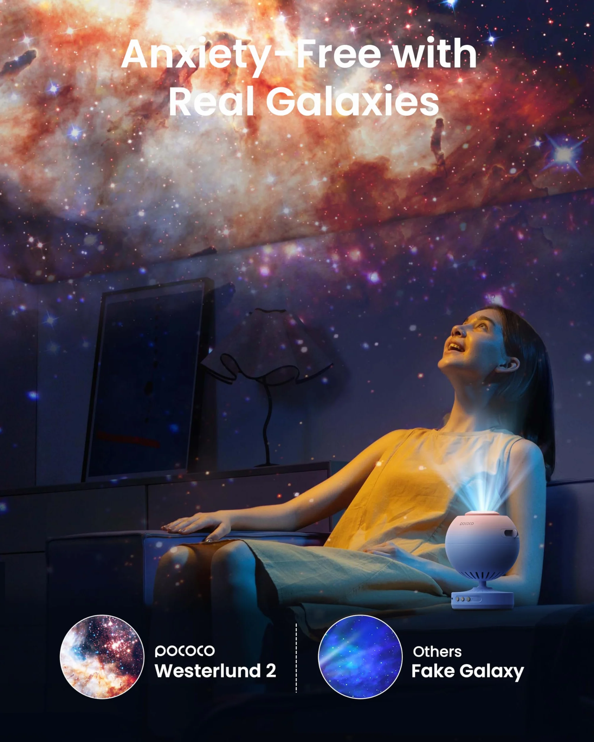 POCOCO Domowe planetarium projektor gwiazd: ultra przezroczysty projektor galaktyki do sypialni urodziny rocznica pomysły dziewczyna kobiety jej żona prezenty łagodzące stres lampki nocne dekoracja