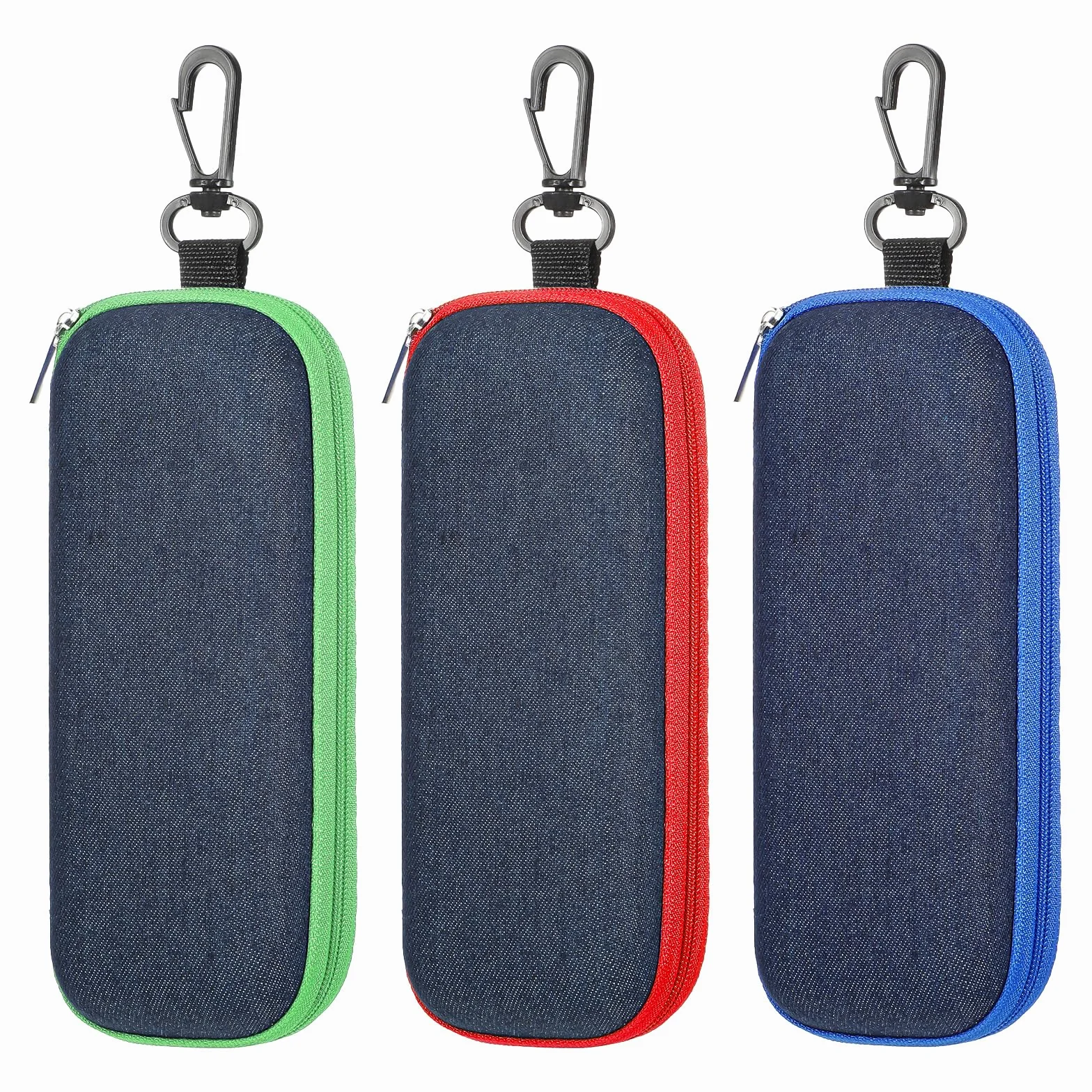 JJUNW 3 sztuki etui na okulary, twarde etui na okulary z materiału denimu, etui na okulary przeciwsłoneczne, etui podróżne, kieszeń na okulary, z zamkiem błyskawicznym, twarde etui na okulary