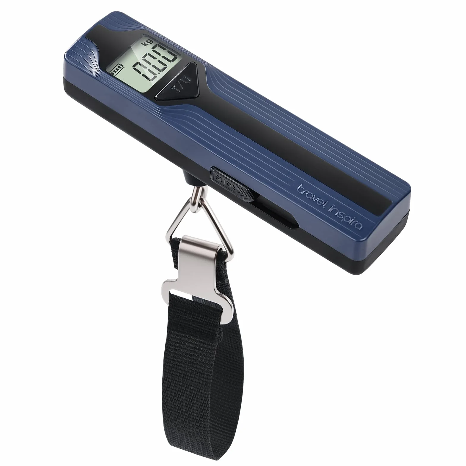 travel inspira Waga podróżna bez baterii, cyfrowa waga podróżna z wyświetlaczem LCD, waga bagażowa do 50 kg/110 lb, cyfrowa waga bagażowa z haczykiem, tara, automatyczne wyłączanie, do podróży i