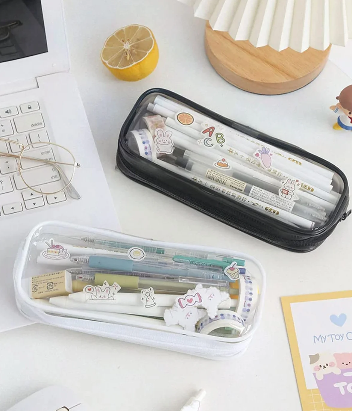 Przezroczyste etui szkolne, 2 sztuki, przezroczyste zamki błyskawiczne z pcv, piórnik szkolny, WeddHuis przezroczysty organizer do makijażu, małe etui, torba kosmetyczna (czarny i biały)