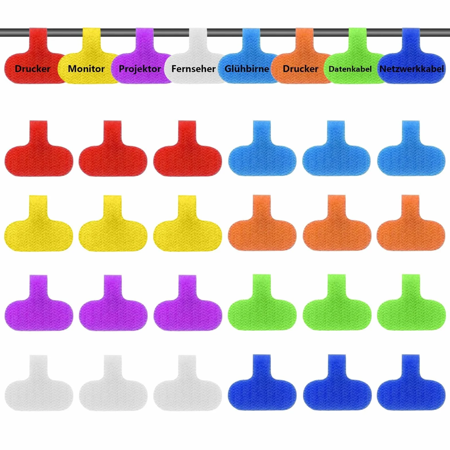 24 etykiety na kable, samoprzylepne etykiety na kable, zestaw etykiet do opisywania kabli do zarządzania kablami i organizacji (8 kolorów, 2 x 4 cm)