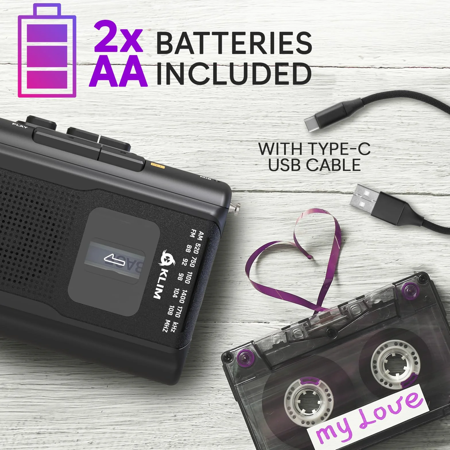 KLIM K8 Audio Cassette Recorder - NOWY odtwarzacz kasetowy, odtwarzacz kasetowy AM/FM, wbudowany mikrofon i głośnik, gniazdo słuchawkowe