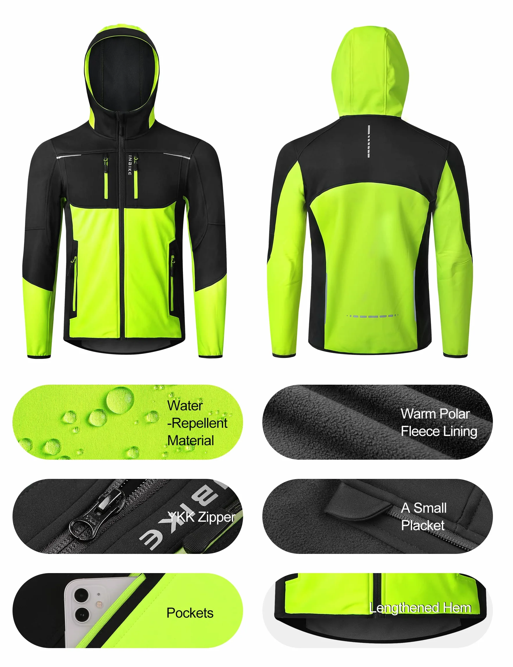 INBIKE Męska kurtka rowerowa, wodoszczelna, softshell, przejściowa, zimowa, funkcyjna, przeciwdeszczowa, turystyczna, oddychająca, ciepła