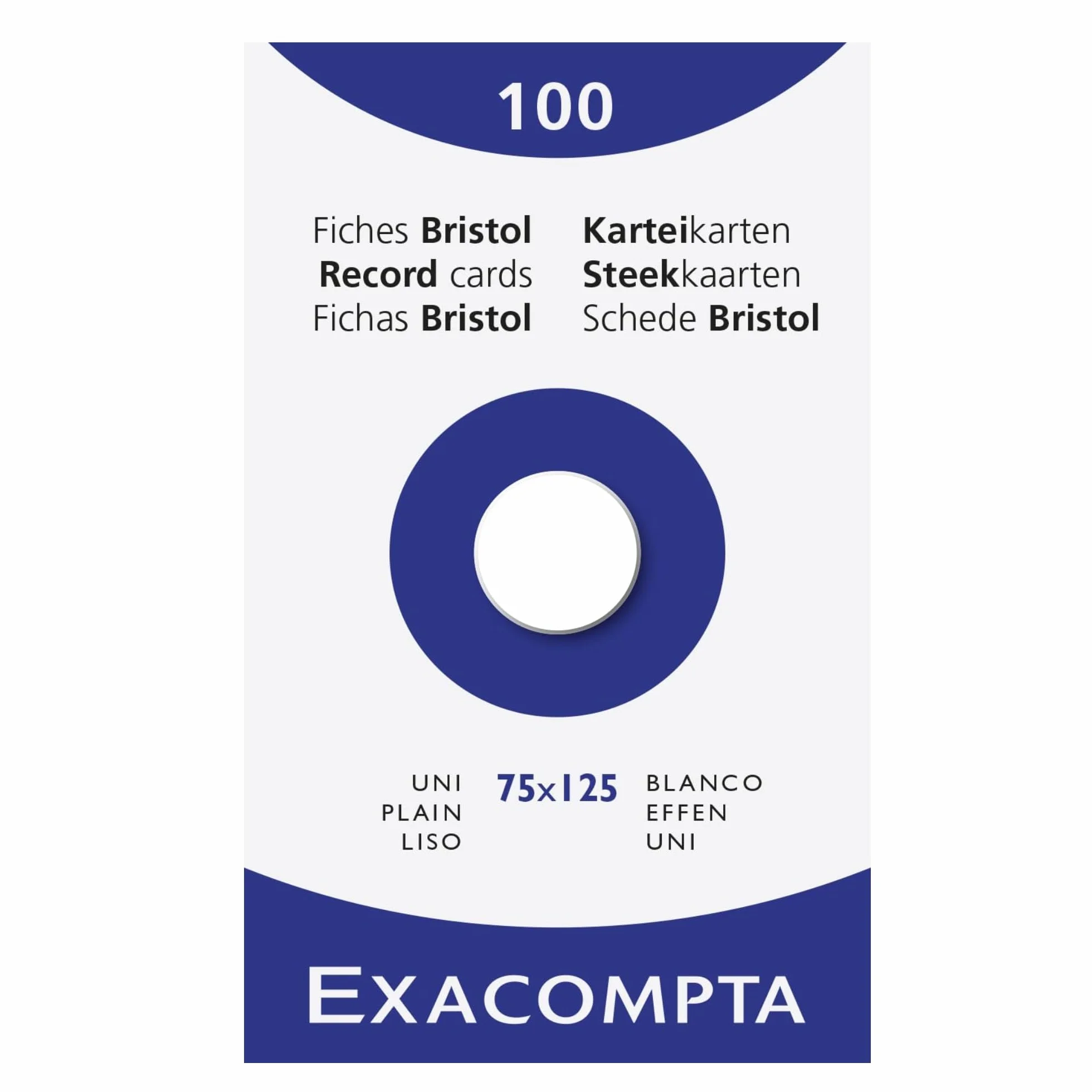 Exacompta 13301E Karty indeksowe - fiszki - zwykły nieperforowany karton - 75x125mm - 100 sztuk - kolor: biały