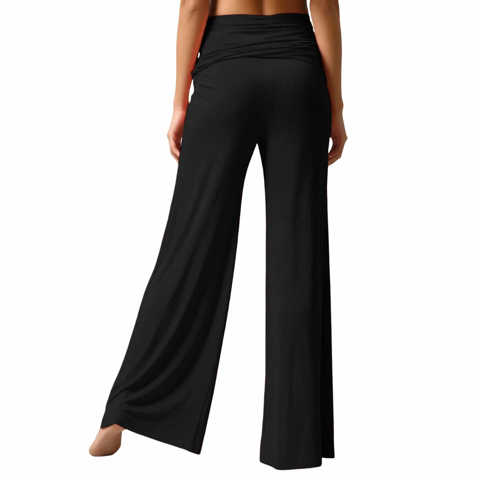 Coral Fold Over Yoga Pants damskie szerokie spodnie z marszczeniem, luźne spodnie do jogi, koralowe, plisowane spodnie Palazzo, z wysokim ściągaczem