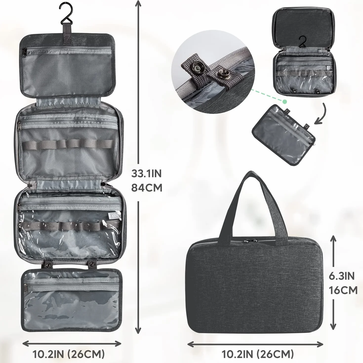 Torba Kosmetyczna Kosmetyczka Podróżna Wisząca Przenośna Travel Makijaż Case Składana Organizer Szczotki Torby Z Tkaniny Oxford Na Kosmetyki Do Makijażu Worek Do Golenia(Czarny)