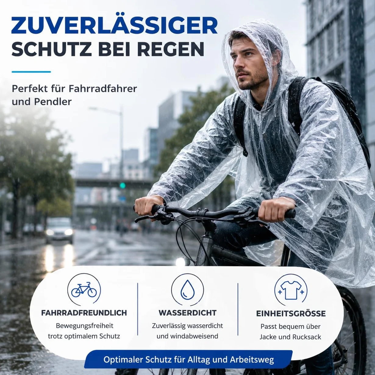 Travelfreund® Jednorazowa kurtka przeciwdeszczowa z kapturem – rozmiar uniwersalny – peleryna przeciwdeszczowa – przezroczysta i wodoszczelna na rower i dla dorosłych – dla kobiet i mężczyzn (wybór