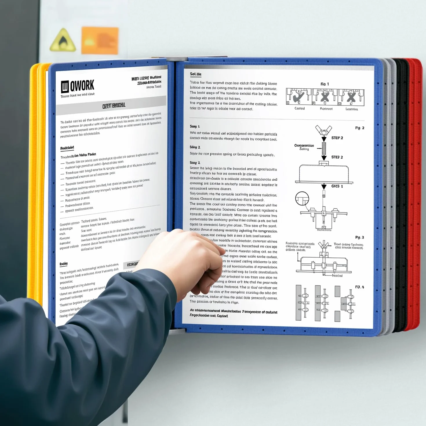 QWORK® System wystaw ściennych - 10X paneli ekspozycyjnych A4 - Wielokolorowe teczki na dokumenty do sal wystawowych, restauracji, biur, miejsc publicznych