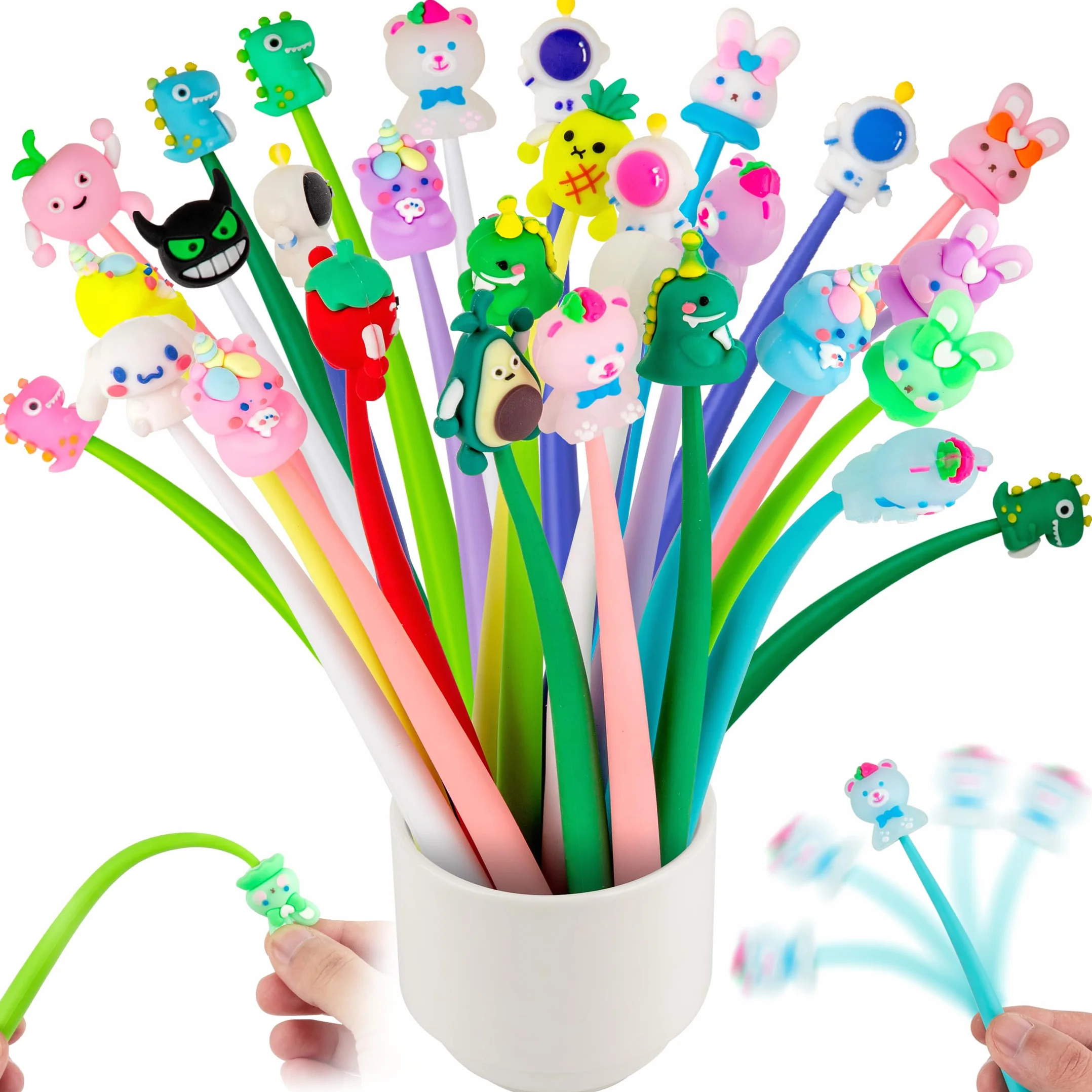 Zestaw 30 zabawnych długopisów żelowych, długopisy żelowe Kawaii ze zwierzętami, fidget pen dla dzieci, fajne długopisy, długopisy squishy na upominki na urodziny dziecka, gadżety na urodziny dziecka