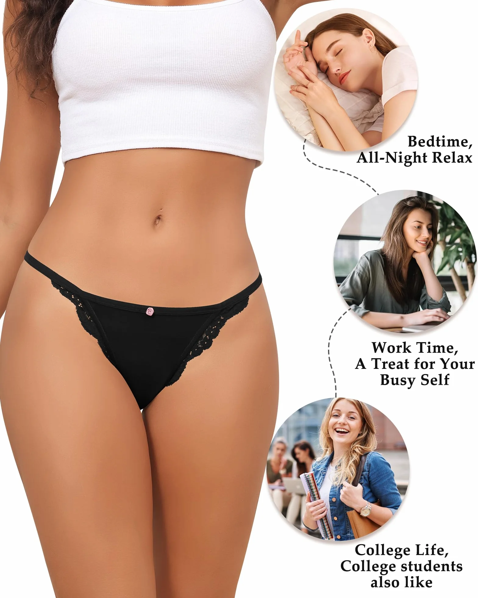 Levao Majtki damskie bawełniane brazylijskie figi koronkowe figi Hipster stringi damskie bezszwowe niewidoczne miękkie i wygodne bikini zestaw 6 sztuk, S-XL