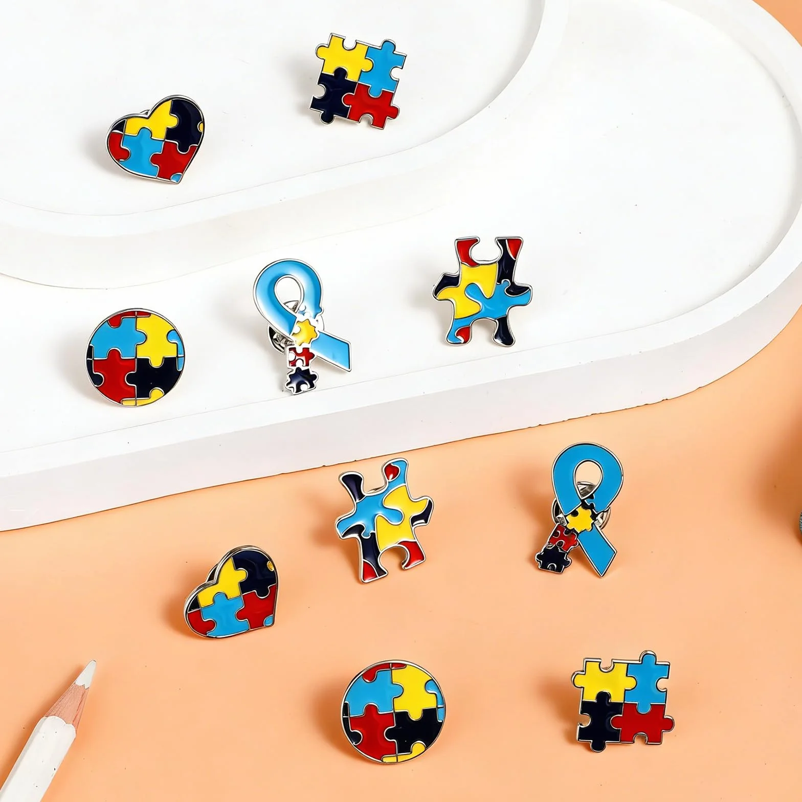 10 sztuk przypinek z autyzmem, świadomość autyzmu, prezent dla autyzmu, puzzle, broszki, metalowe, świadomość autyzmu, inspirujące symbole znaczka do kurtek, ubrań, koszul, 10 sztuk