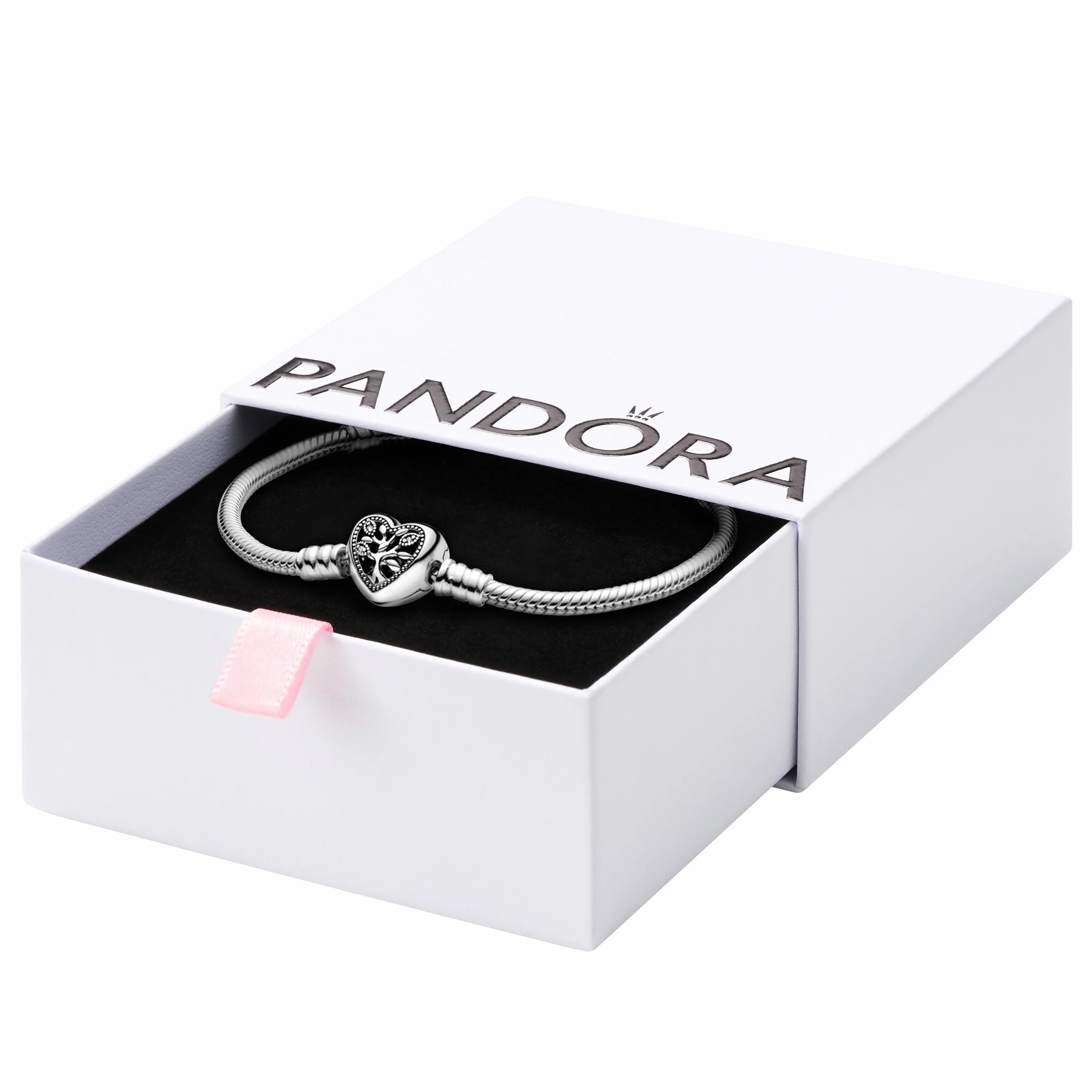 Pandora Moments drzewo genealogiczne, wężyk z zapięciem w kształcie serca, srebro wysokiej próby i błyszcząca cyrkonia sześcienna, kompatybilna z charmsami i zawieszkami z kolekcji Moments