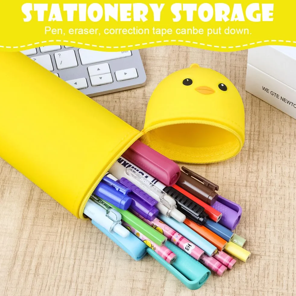 Vicloon Silikonowe etui 2 w 1, silikonowe, chowane etui szkolne, pionowe zamknięcie na zamek błyskawiczny, prezenty urodzinowe i świąteczne dla chłopców i dziewcząt, Żółty, 210 x 65 mm, Luźne