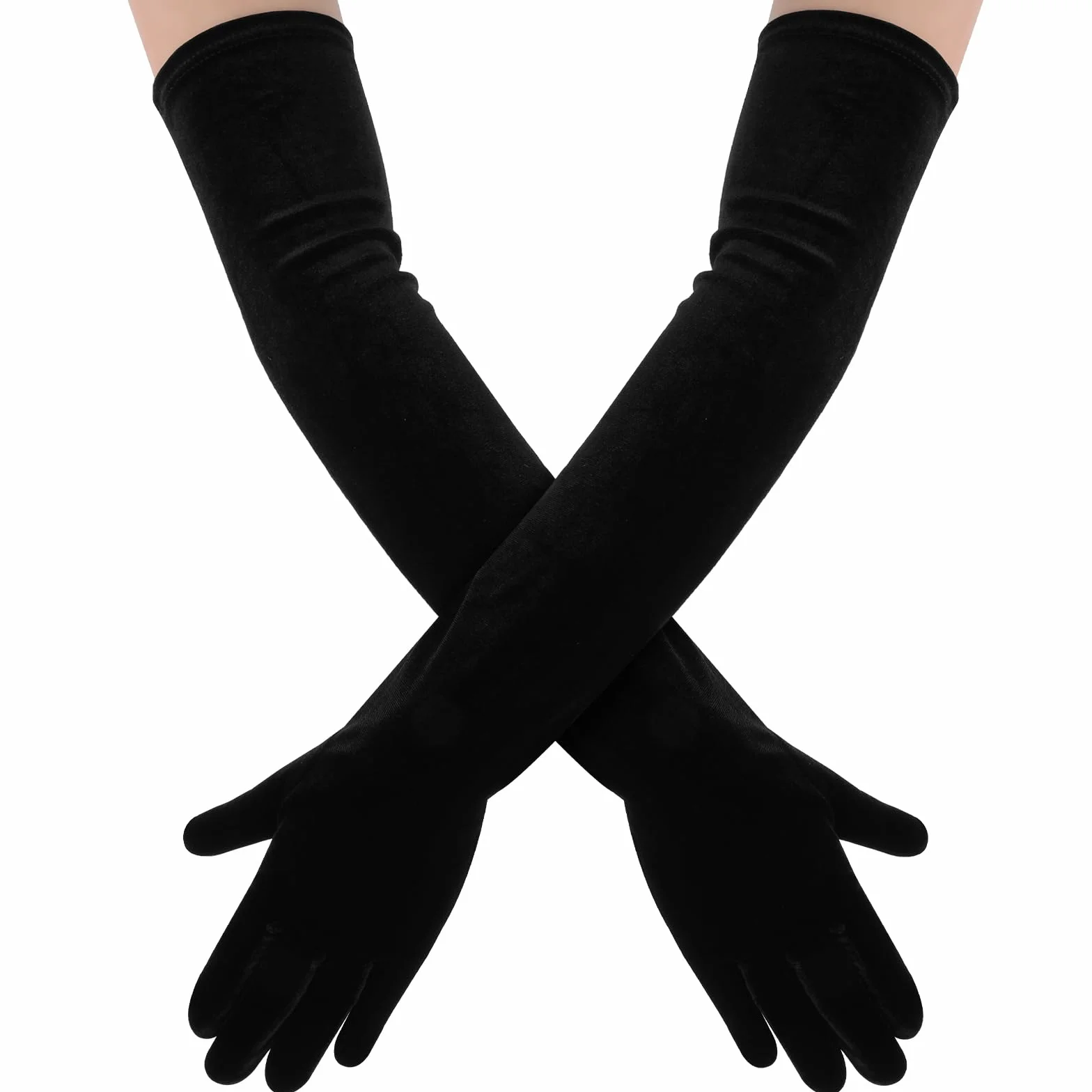 Czarne długie rękawiczki damskie aksamitne eleganckie rękawiczki operowe akcesoria lata 20 czarne rękawiczki ślubne karnawał Halloween kobiety, czarne, Taglia unica