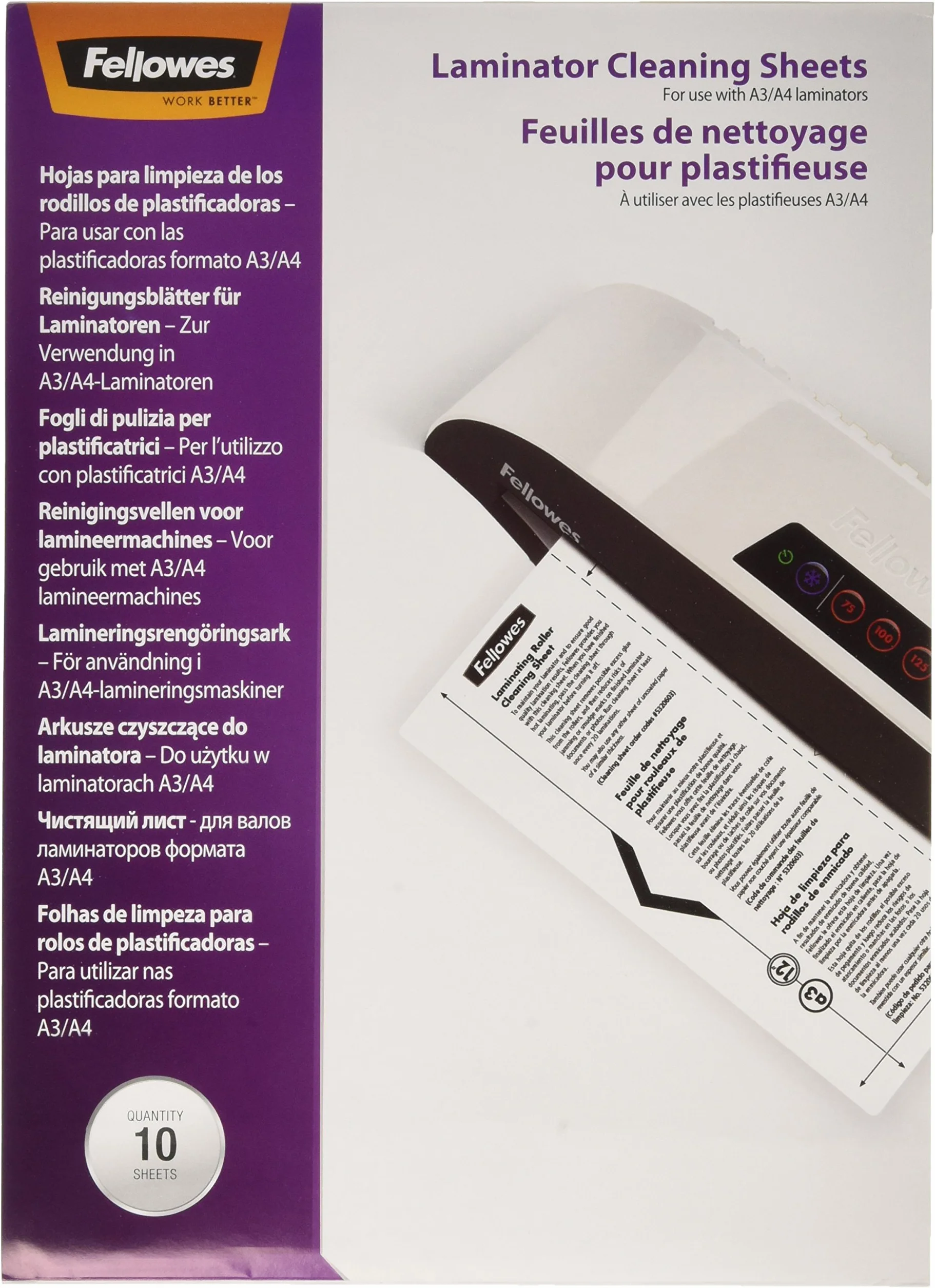 Fellowes Arkusze do czyszczenia laminatora A4, białe, 10 sztuk