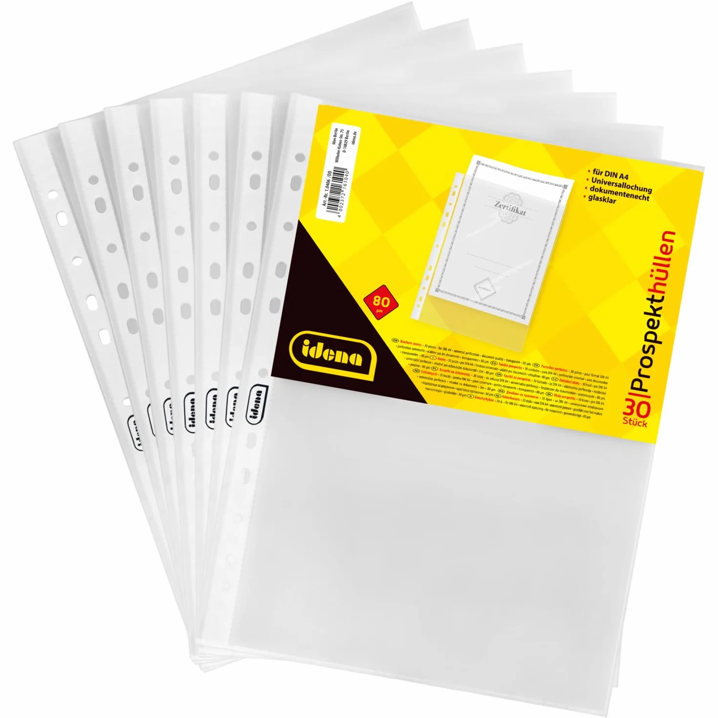Idena 10406 - Tuleja broszurowa format DIN A4, krystalicznie czysta, 80µ, 30 szt.