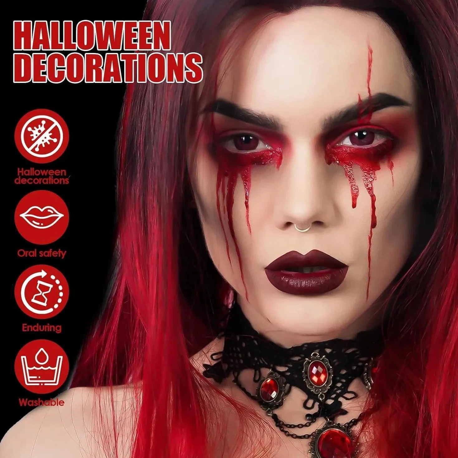 AKONE Halloween sztuczna krew 60 ml, 2 sztuki fałszywej krwi, film krew, krew wampira. Krew zombie, na karnawał, film, teatr, psoty, symulowane rany (zmywalne i bezpieczne)
