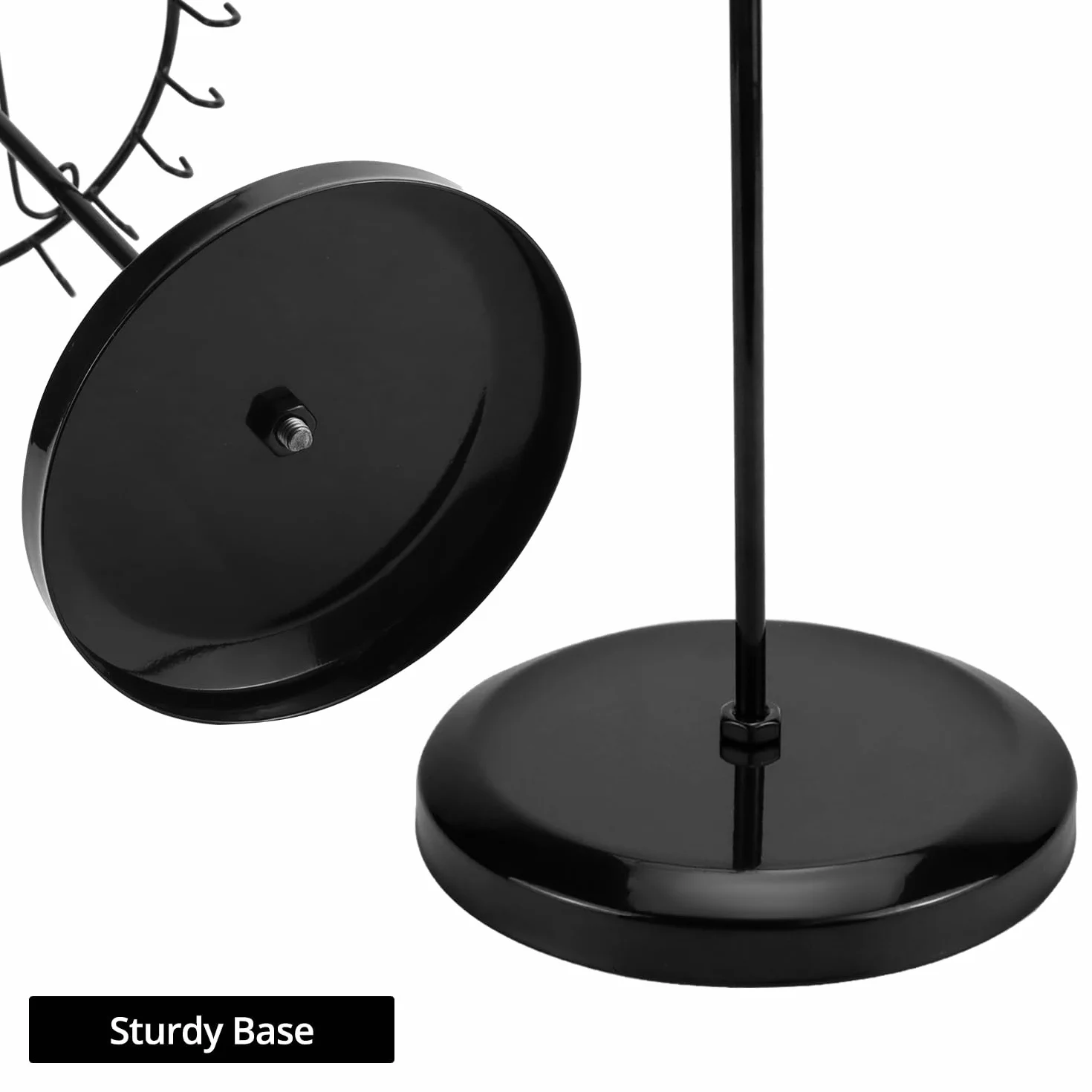 QWORK® Obrotowy stojak na biżuterię z 23 haczykami, drzewko na biżuterię, wiszące przechowywanie naszyjników, bransoletek, pierścionków, kolczyków, wys. 34,8 x szer. 20,5 cm, czarny, 2 niveaus, Żelazo