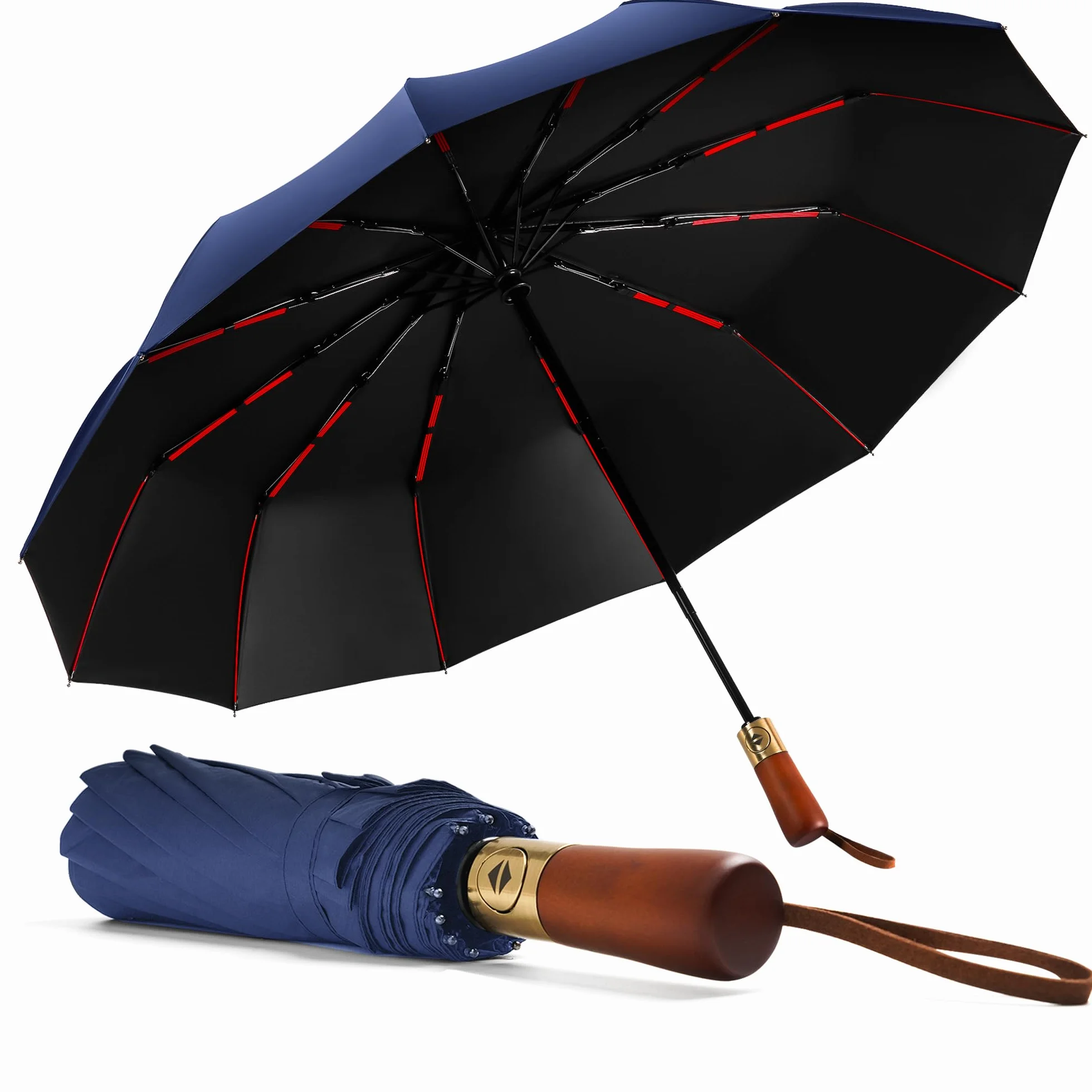 Parasol kieszonkowy, odporny na burzę, duży, 10 żeberek, wiatroszczelny, burzowy, parasol kieszonkowy, granatowy