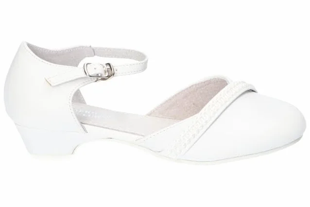 KOM41 STYLOWE BUTY KOMUNIJNE GALOWE DLA DZIEWCZYNEK ELEGANCKIE PANTOFLE BIAŁE 33