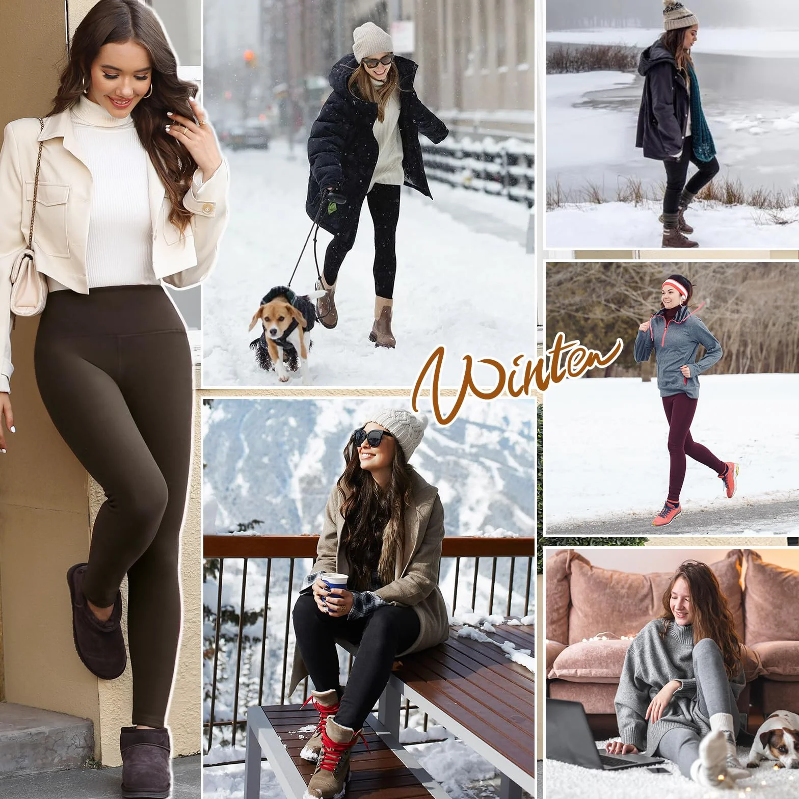 Voqeen Legginsy termiczne damskie, zimowe legginsy z podszewką z polaru, termiczne, wodoszczelne, do aktywności na świeżym powietrzu, ciepłe spodnie sportowe