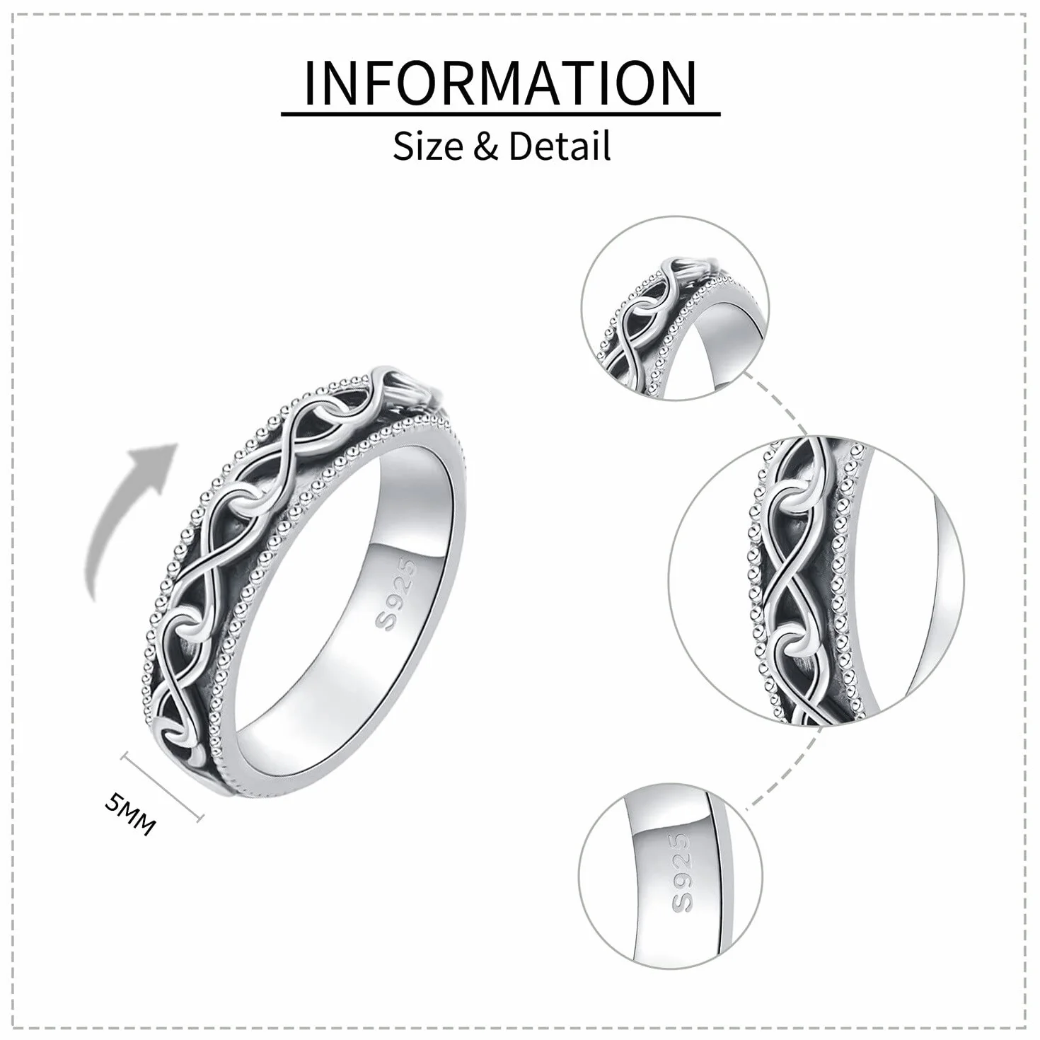 Fidget Ring pierścionek ze srebra próby 925, dla kobiet, redukuje stres i stres