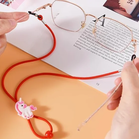 Luxiremi Pasek na okulary z jednorożcem, 4 sztuki, dla chłopców i dziewczynek, uchwyt na okulary, łańcuszek na okulary, sznurek, różne kolory, 13*18*0.9