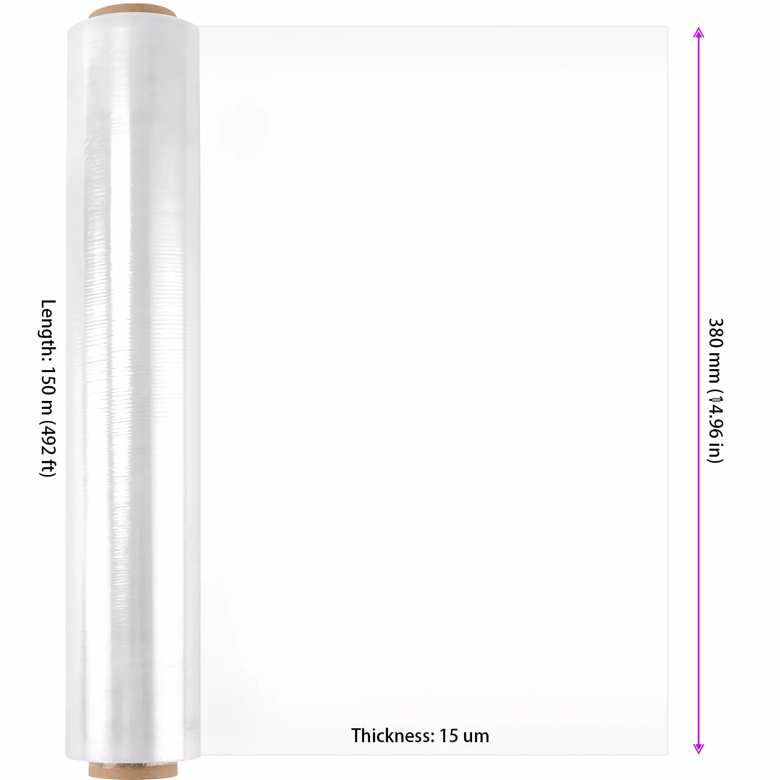 3 sztuki folii stretch 38 cm x 150 m, rolka folii do pakowania z uchwytami, folia do pakowania na rolce, folia do przewijania, folia stretch do przeprowadzki do mebli, palet, pakowania