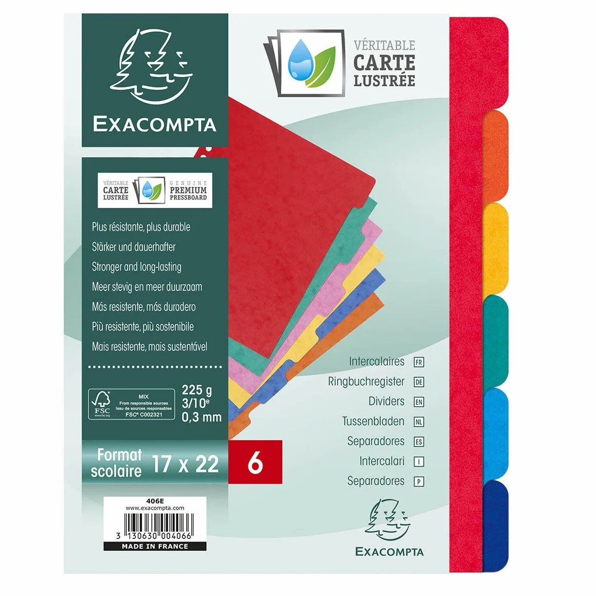 Exacompta 406E Przekładki Premium do segregatora A5 wykonane z kartonu Colorspan 6 części 22 x 17 cm 6 kolorów do segregowania broszur dokumentów prospektów Certyfikat FSC