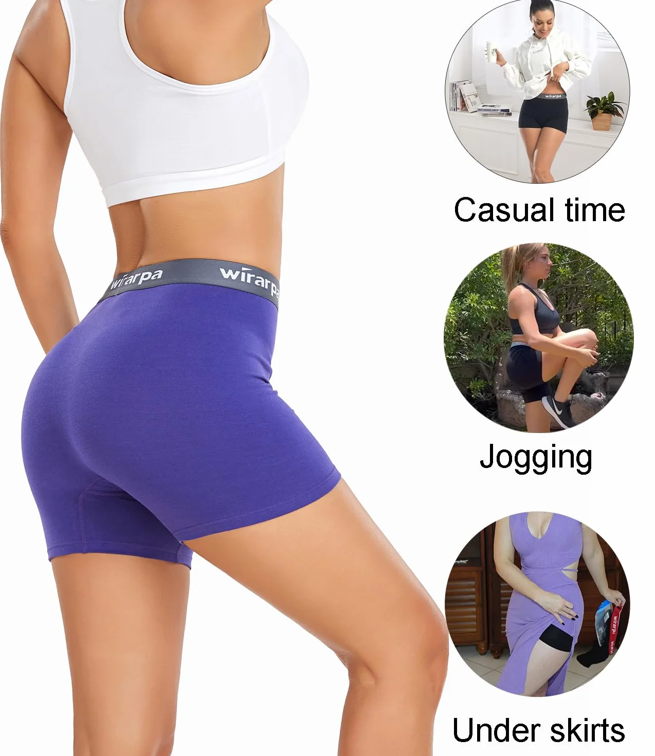 wirarpa Damskie bokserki bawełniane, majtki typu boyshort, nogawka 7,6 cm, 4-pak