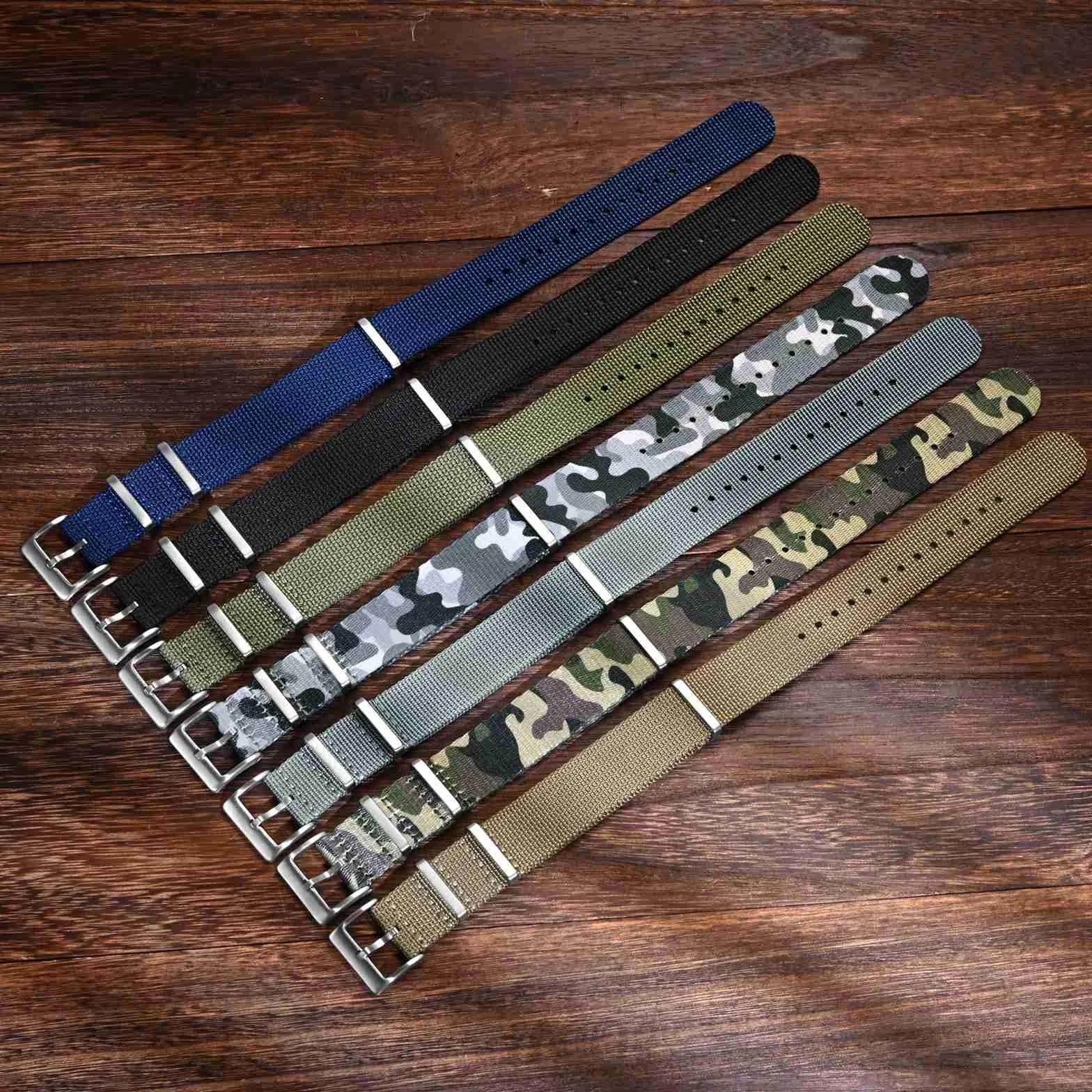 BISONSTRAP Nylonowe paski do zegarków dla mężczyzn, jednoczęściowe wojskowe paski do zegarków, 18 mm, 20 mm, 22 mm