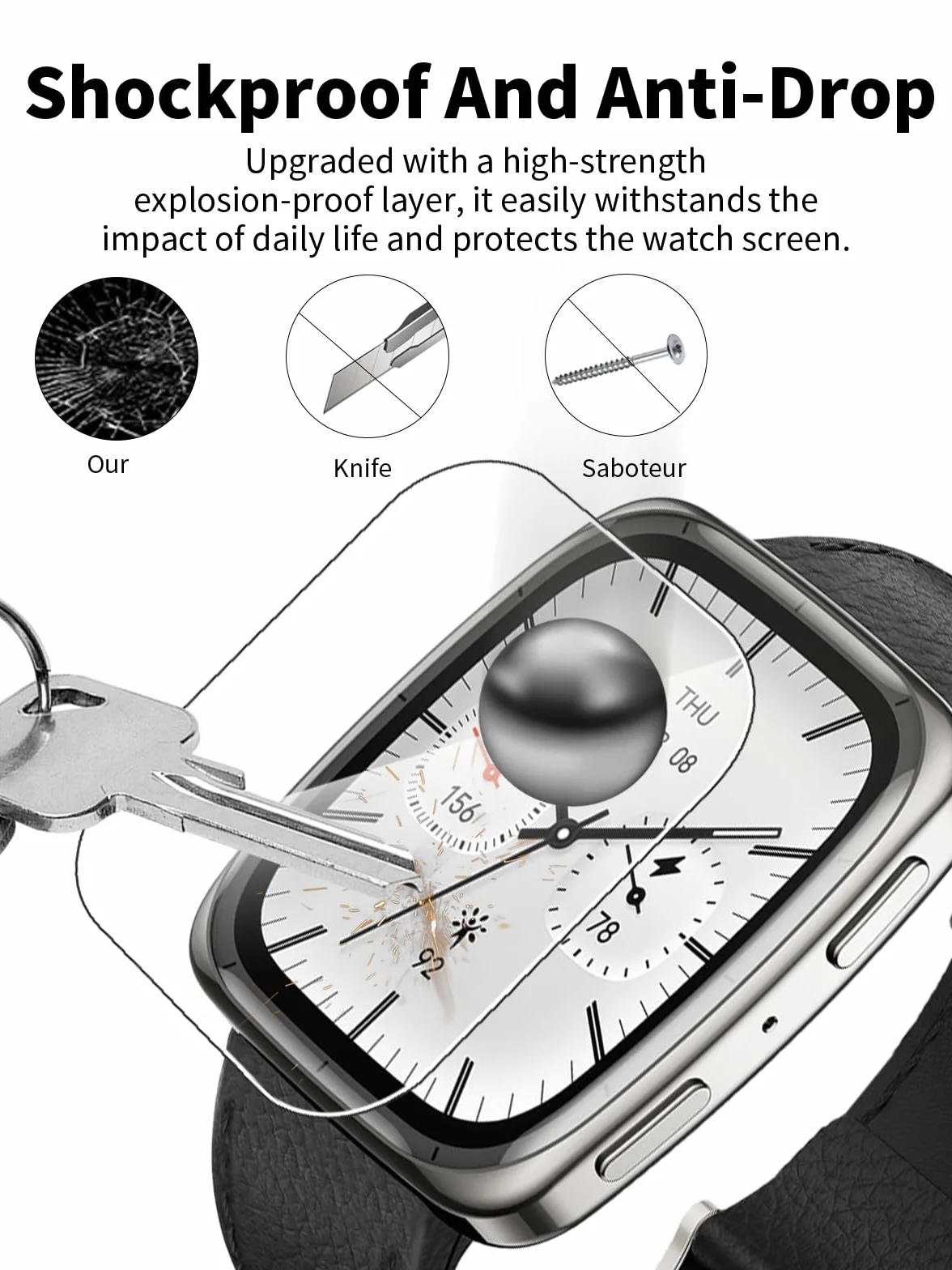 Folia ochronna na wyświetlacz ze szkła hartowanego do smartwatcha AMAZFIT Active 2 Square z wysokim aluminiowym brzegiem – chroń swoje urządzenie za pomocą trwałej folii, opakowanie 3 szt