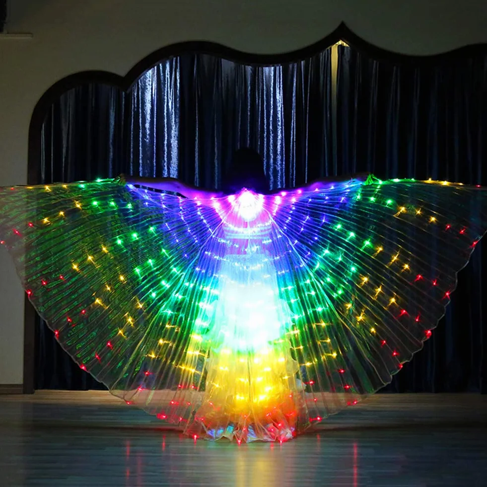 LED Butterfly Wings, 57 -calowe wielokolorowe oświetlone oświetlone bajkowe skrzydła Belly Dance Costume z teleskopowymi patykami dla dorosłych świąteczne przyjęcie na Halloween (Niebieski)